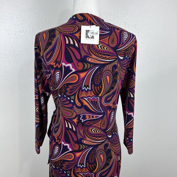 Anne Klein Dress Women 14 Pink African Violet Combo Surplice V-Neck 3/4 Sleeve - Picture 13 of 14